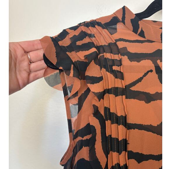 AllSaints Animal Print Hali Zephyr Chiffon Ruffle Cinched Mini Dress 6 - Picture 4 of 7